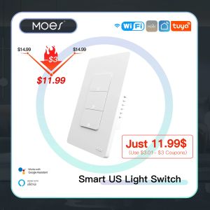Contrôle Moes Tuya WiFi Smart Light Switch Us Interrupteur mural à bouton à bouton à pôle à pôle fonctionner avec Alexa Google Home Neutral Requis