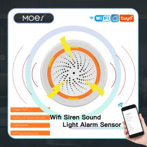 Contrôle MOES Tuya WiFi sirène intelligente capteur d'alarme sonore et lumineuse sirène de vie intelligente alarme sonore système de sécurité domestique intelligent aucun Hub requis