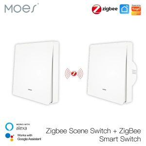 Controle MOES Tuya ZigBee Lichtschakelaar met zenderkit Geen neutrale draad Geen condensator vereist werkt met Alexa Google Home Smart Life