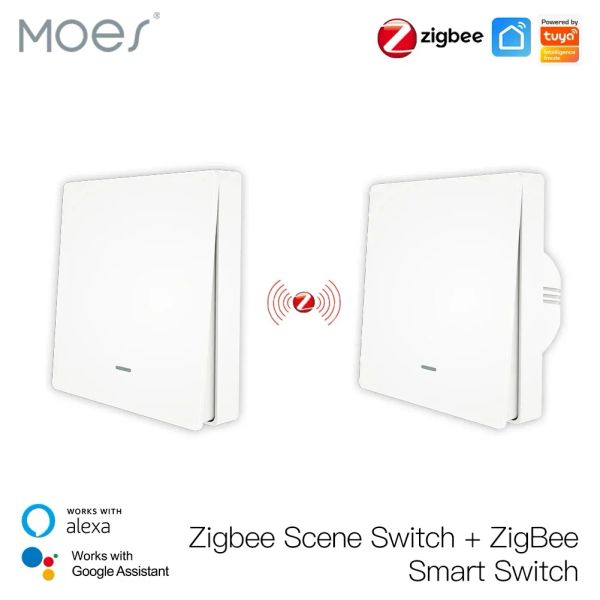 Contrôle Moes Tuya Zigbee Light Switch avec émetteur Kit Aucun fil neutre Aucun condensateur requis Travaille avec Alexa Google Home Smart Life