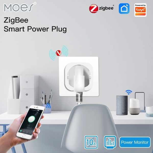 Contrôle Moes ZigBee Tuya prise de courant 16A application intelligente prise de courant sans fil moniteur d'énergie fonctionnel minuterie Alexa Google UK EU US