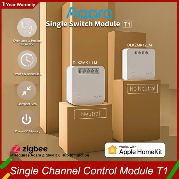 Contrôlez le nouveau module de commande à canal unique Aqara T1 avec/sans neutre avec commutateur à distance/minuterie/retard Zigbee3.0, liaison intelligente Homekit