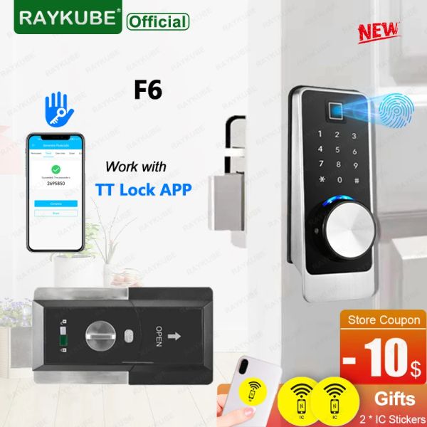 Control Nuevo Raykube F6 TT Bloqueo Bluetooth Huella de huellas dactilares L portar a la puerta inteligente Bloqueo automático con contraseña/tarjeta IC/tecla/aplicación Desbloqueo