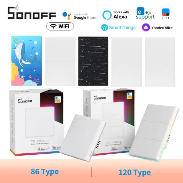 Contrôle NOUVEAU SONOFF TX Ultimate T5 Smart Wall Switch Wifi LED Light Edge EWeLink Télécommande Via Alexa Google Yandex Alice Smartthings