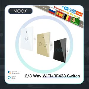 Contrôle nouveau commutateur tactile intelligent WiFi RF433 amélioré, 2/3 voies, contrôle via application Smart Life/Tuya, commande vocale Alexa Google Home, 1/2/3 gangs