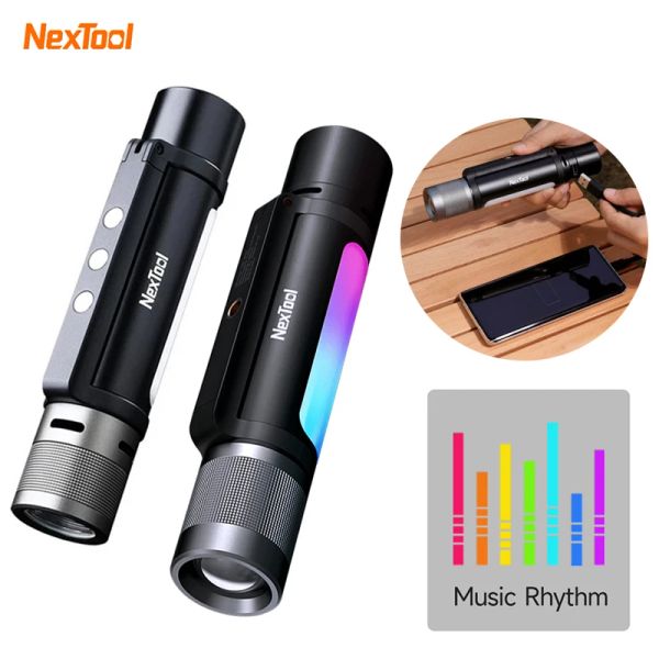 Contrôle Nextool LED lampe de poche étanche torche haut-parleur Powerbank avec prise en charge vocale couleur Portable RVB musique rythme lumière