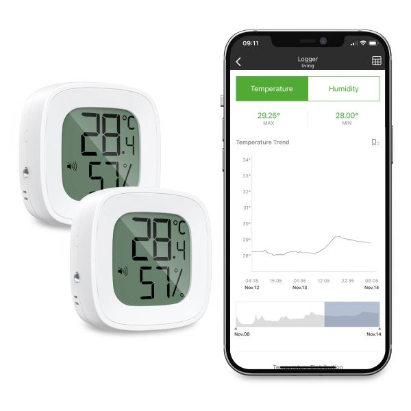 Contrôler le thermomètre Bluetooth à mise à niveau 2pcs Thermomètre extérieur sans fil Smart Thermomètre et capteur d'humidité