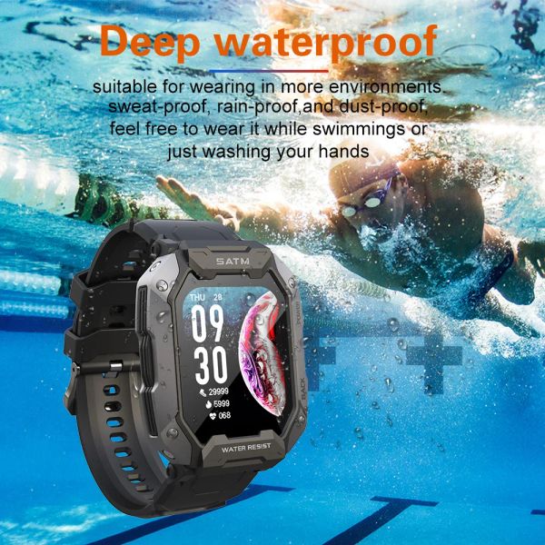 Contrôle en plein air trois défense Smart Watch Mode Sports Swimming Strong Imperproof entièrement compatible Smart Watch pour hommes Girl 1,71 pouce