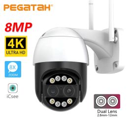 Controle Pegatah 8mp 4k Ptz Ip-camera 8x hybride zoom 2,8 + 12 mm Dual Lens Hd videobewakingscamera 4mp Menselijke detectie P2p-audiocamera