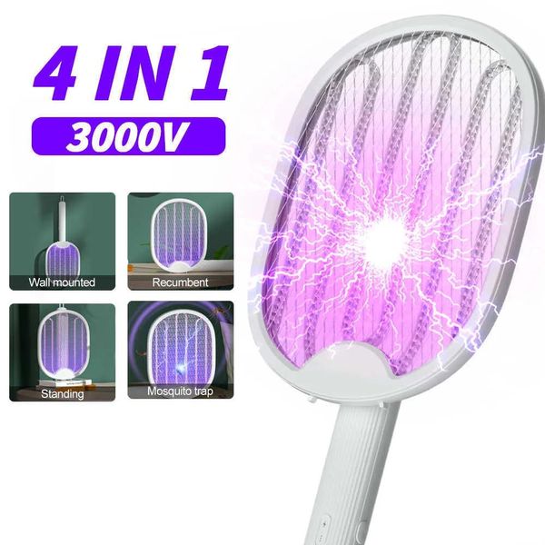 Lutte antiparasitaire 4 en 1, tueur de moustiques électrique, tapette à mouches, piège Rechargeable par USB, raquette anti-moustiques, tueur d'insectes, lumière UV 3000V pour chambre à coucher