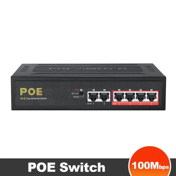 Contrôle Poe 100Mbps Interrupteur Ethernet Smart Switch 4 ports PoE +2 Switch RJ45 VLAN Network avec Power 52V pour la caméra IP / Router WiFi