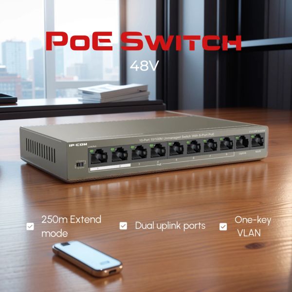 Contrôle PoE Switch 48V 5/6/10 ports WiFi Smart IP Switch 8 PORTS POE Standard RJ45 Switcher d'injecteur pour la caméra IP / AP / CCTV sans fil
