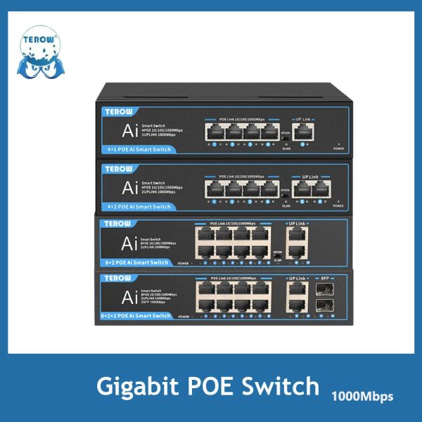 Control Poe Switch Gigabit 1000Mbps Ethernet Gigabit Switch Fast Smart Plug and Play 5 8 6 10 Port Switch para la cámara IP/enrutador WiFi