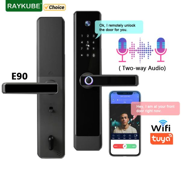 Contrôle Raykube E90 Tuya WiFi Twoway Audio Video Intercom Impreinte Camera Smart Door Lock avec application Remote déverrouille l'enregistrement vidéo