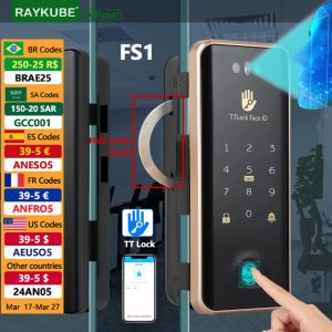 Contrôle Raykube FS1 TT LOCK 3D Reconnaissance du visage Smart Lock avec HalfCircle Hook Biométrique Electronic Empreinte Déverrouiller la porte en verre Lock