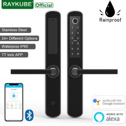 Control Raykube Smart Deur Lock Fingerprint 6 Unlock -methode Waterdicht IP65 Toevoegen Gateway voor Alexa en Google Assistant Black DQ03