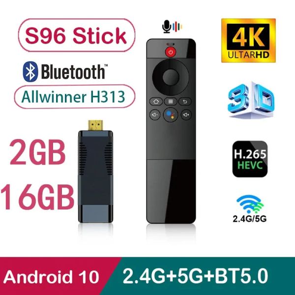 Contrôle S96 Smart TV Stick Android 10 Allwinner H313 4G 5G WiFi Voice Remote Control BT 5.0 UHD 4K 3D H.265 2GB 16GB TV BOX IPTV
