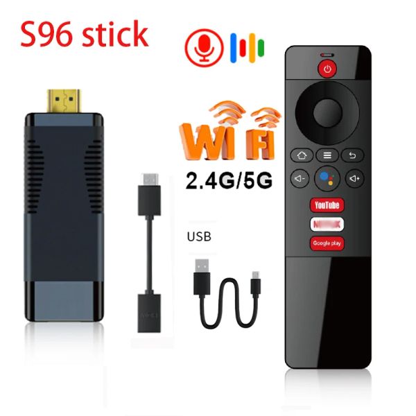 Contrôle S96 Stick Smart Android TV Stick 4K HD Voice Remote Control Dual WiFi avec BT5.0 Android 10.0 H313 TV Box2G 16G 1G 8G