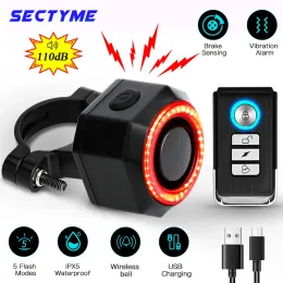 Besturingssectyme fiets inbreker alarm achterlicht waterdichte slimme auto -remdetectie fiets achterlicht USB lading externe fietslamp met afstandsbediening