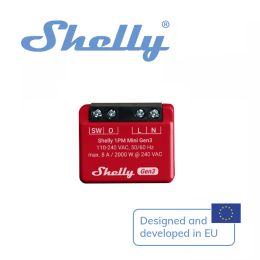 Contrôle Shelly 1pm Mini Gen3 Interrupteur intelligent Smart WiFi 8A STAPELT STAPPORT STANT CONTRÔLE SMART CONTRÔLE PRÉCISE SUPPUCEMENT