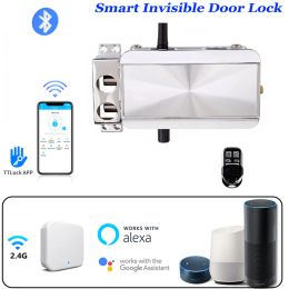 Besturing SMART Bluetooth TTLock Electronic Lock Remote ontgrendels onzichtbare sleutelloze deurslot Optionele WiFi -besturing Alexa Google Home Voice