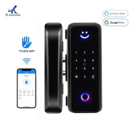 Contrôle l'empreinte intelligente Bluetooth WiFi Contrôlé Detadbolt Digital Door Lock avec TTLOCK App Glass Door Lock Bluetooth