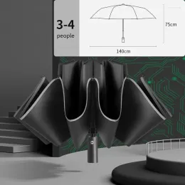 Contrôle Smart Home Control 140 cm Super Big Automatic Umbrella Rain Raindas pour 4 peuples 12 côtes Stripe de réflexion réfléchie inverse du vent