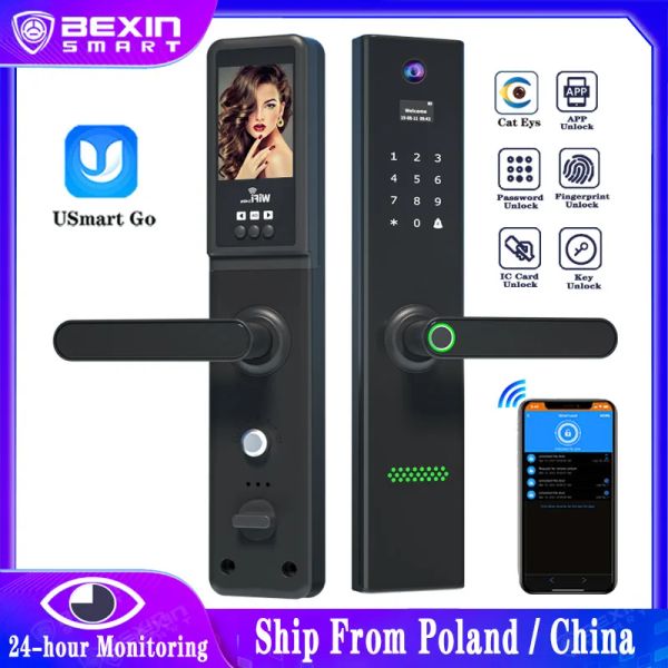 Contrôler Smart Life WiFi Lock de porte Smart Digital Empreinte automatique avec appareil photo et alliage Bell Zinc