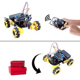 Contrôle Kit de voiture Smart Robot pour Arduino Uno R3 Projet d'apprentissage Robotique STEM avec Smartphone Control 4 roues motrices Roues Mecanum Kits complets