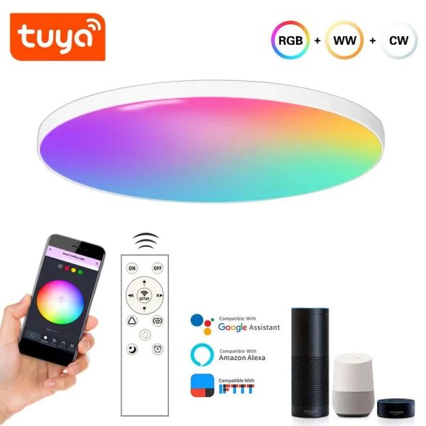 Control Smart WiFi Luz de techo RGB CW WW Redonda Tuya LED LECH 85265V Control de aplicaciones Alexa Google Voice con control remoto para el hogar