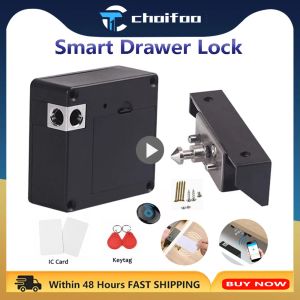 Besturing Smart Wood Door Lock Keyless Invisible Electronic Lock IC -kaart TTLOCK -app Ontgrendel Cabinet Locker Furniture Lade Smart Locks