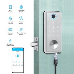 Besturing Smart houten deurslot TTLock Bluetooth Lock WiFi Hub Optionele telefoon App Lock Mechanische toets Unlcok Smart Deadbolt Lock