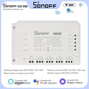 Contrôle Sonoff 4CH Pro R3 10A / Gang 4 canaux Wifi commutateur intelligent 433 MHZ RF télécommande Wifi lumières commutateur prend en charge 4 appareils fonctionne avec Alexa