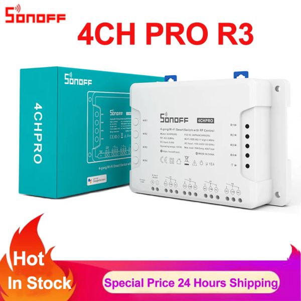 Control SONOFF 4CH PRO R3 Wifi Smart Switch Inter Bloqueo Modo de bloqueo Inmisionante Temporizador de bricolaje Switch a través de la aplicación Ewelink Funcione con Alexa Google Home