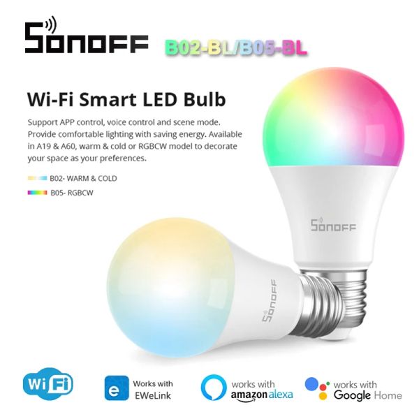 Contrôler Sonoff B05 / BA60 WiFi LED Bulbe Drimm Smart Fights 220V240V Remote Control Bulb fonctionne avec Alexa Google Home Alice