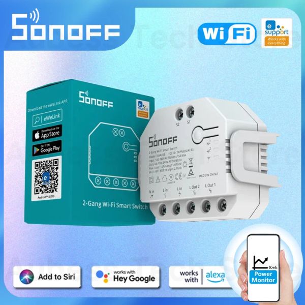 Control SONOFF DUAL R3 Módulo de relé dual de 2 bandas DIY MINI Interruptor inteligente Medición de energía Control inteligente del hogar a través de eWeLink Alexa Google Home