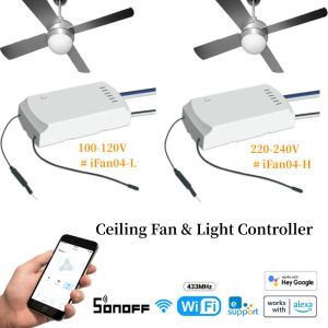 Contrôle Sonoff IFAN04 Ventilateur de plafond WiFi et contrôleur de lumière Ewelink App Remote 433MHz RM433 Speed Speed Adjustable Support Alexa Google