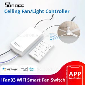 Contrôle Sonoff IFAN04 WiFi Smart Fan Switch Switling Fan / Light Controller 433 RF / App / Voice Remote Control Ajuster Speed Home Smart Home