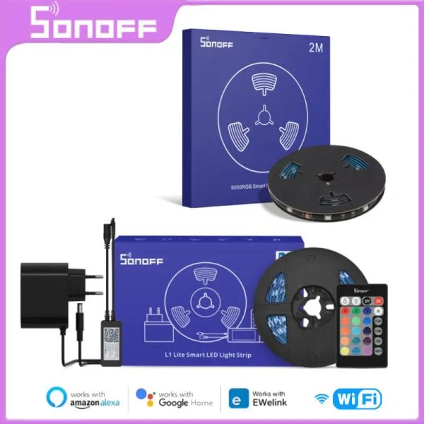 Control SONOFF L2/L2 Lite WIFI Tira de luz LED inteligente Regulable Tira de luz RGB flexible Aplicación de control remoto a través de EWelink Alexa Google Home