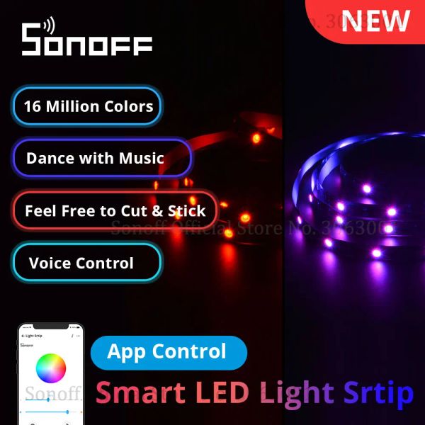 Contrôle SONOFF L2 Lite bande de lumière LED intelligente 5M réglable ue/US bande lumineuse RGB Flexible APP télécommande travail avec Alexa