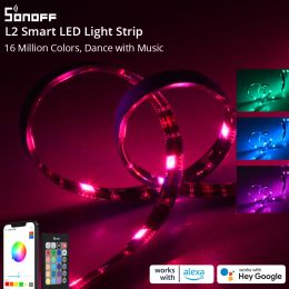 Control SONOFF L2 WiFi LED Luces de tira RGB Flexible Lámpara impermeable Cinta DC 12V Adaptador Retroiluminación Cambio de color para Alexa Google Home