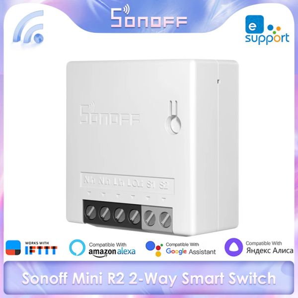 Contrôle SONOFF Mini R2 2Way Smart Switch Smart Home DIY WiFi Switch, via l'application Ewelink/télécommande vocale, fonctionne avec Alexa Google Home