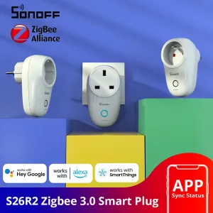 Contrôle SONOFF S26 R2 Zigbee prise intelligente 16A prise sans fil ue DE/ FR/ UK prise de courant APP télécommande fonctionne avec Alexa Google Home