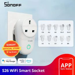 Contrôler Sonoff S26 WiFi Smart Socket US / UK / CN / AU / EU PLIGNE SELLES PLIGS PLIGS SMART HOME Switch travaille avec Alexa Google Assistant IFTTT
