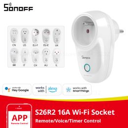 Control SONOFF S26R2 16A WiFi enchufe inalámbrico toma de corriente EU/UK/AU/US/BR/IT/IL/CH/CN Smart Home Switch funciona con la aplicación Alexa SmartThings