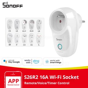 Contrôle SONOFF S26R2 16A PILLE WIFI PIÈCE SOLLE SOLLE SORTIE EU / UK / AU / US / BR / IT / IL / CH / CN Smart Home Switch fonctionne avec Alexa Smartthings App