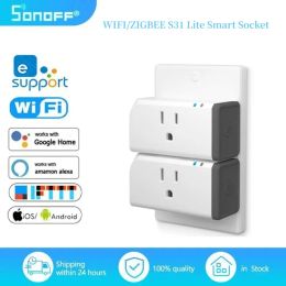 Control SONOFF S31 Lite Zigbee Smart Plug Control inalámbrico Toma de corriente Adaptador de salida de sincronización de voz Funciona con la aplicación eWeLink y Alexa