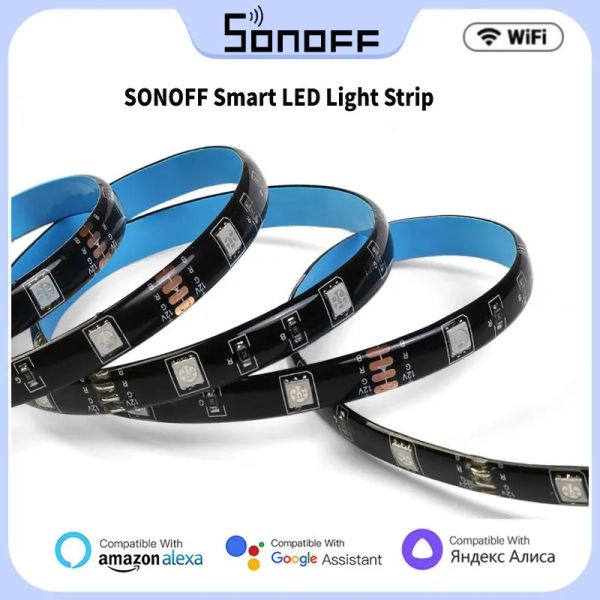 Contrôle SONOFF Bande lumineuse LED intelligente à intensité variable, étanche, WiFi, flexible, RVB, fonctionne avec Alexa Google Home EWELink APP 2 m/5 m