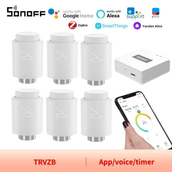 Contrôle SONOFF Smart TRV Zigbee vanne de radiateur thermostatique TRVZB contrôle de la température de chauffage domestique support alexa google ZHA MQTT ewelink