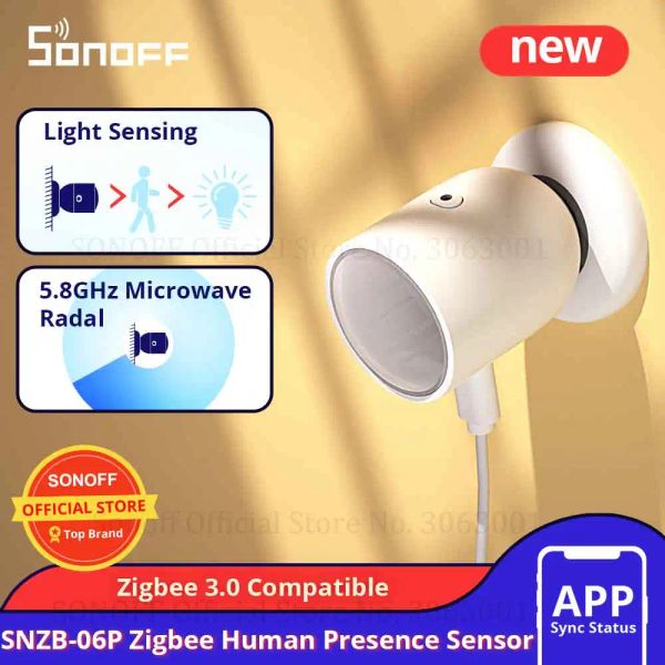 Control SONOFF SNZB06P Sensor de presencia humana Zigbee Radar de microondas de 5,8 GHz Hogar inteligente Funciona con SONOFF NSPanel Pro, iHost, ZB BridgeP